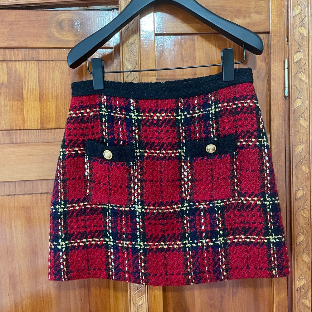 Zara Red and Black Plaid Mini Skirt